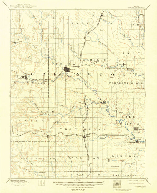 Historic 1894 Eureka Kansas 30'x30' Topo Map Image