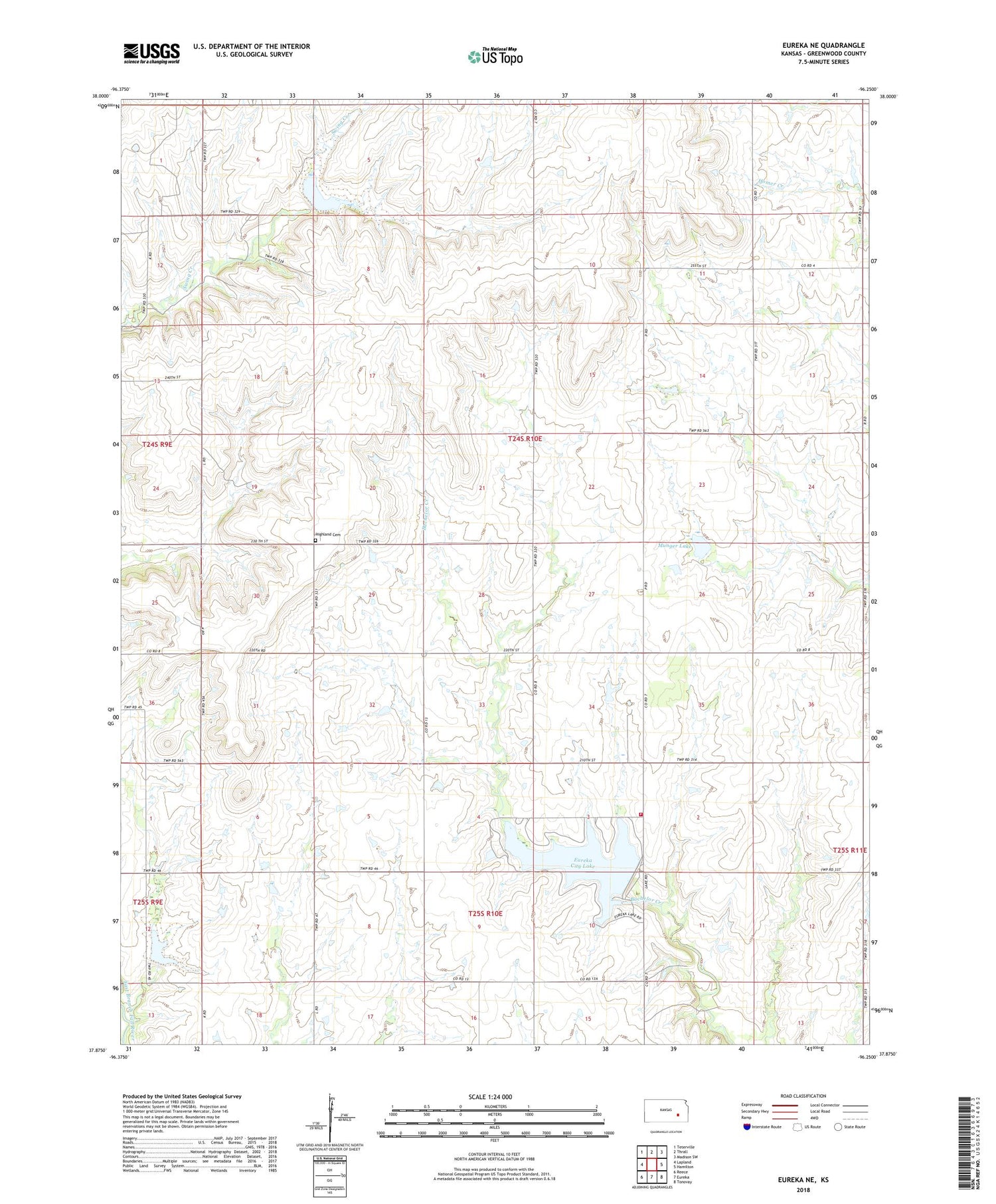 Eureka NE Kansas US Topo Map Image