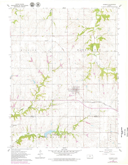 Classic USGS Everest Kansas 7.5'x7.5' Topo Map Image