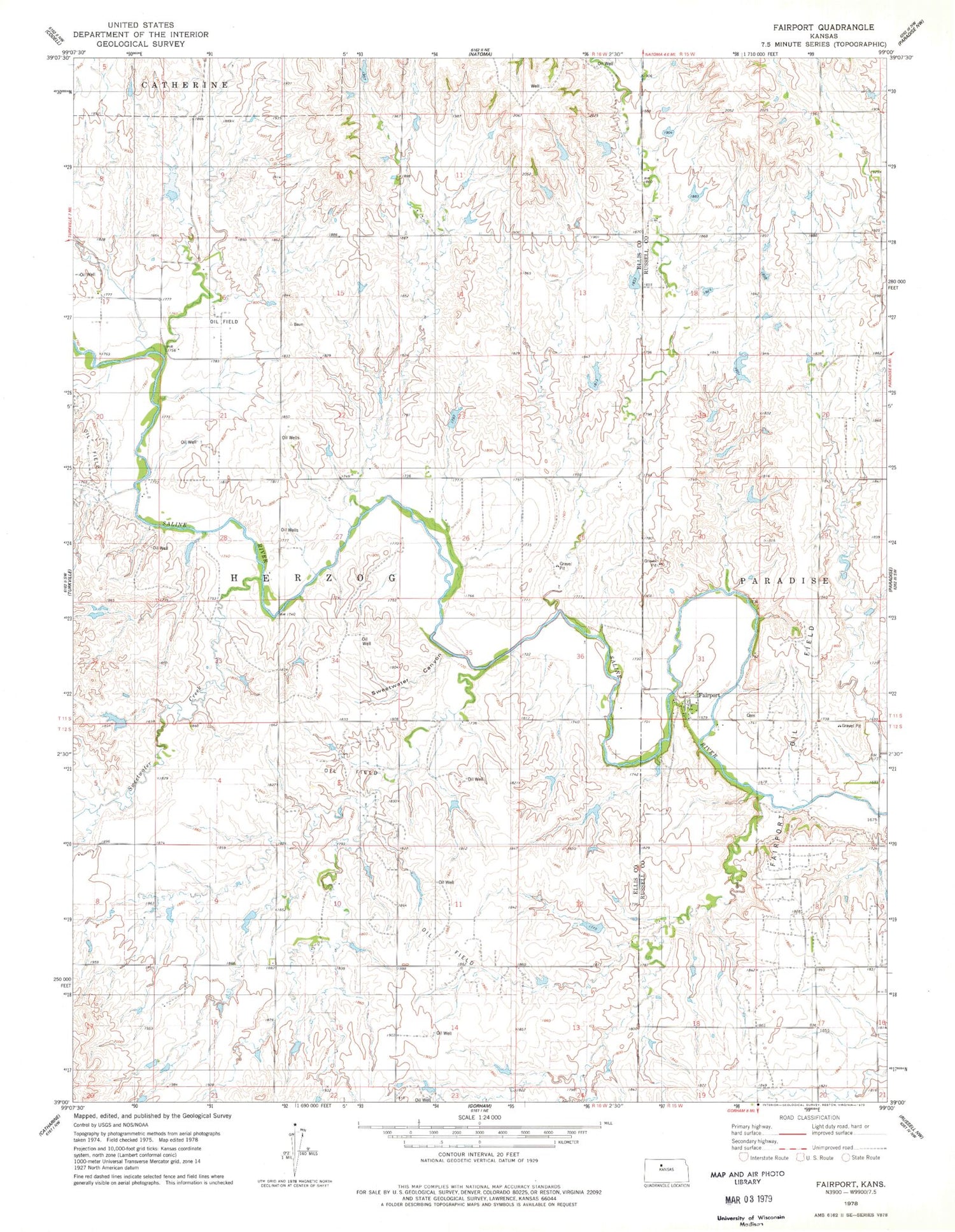 Classic USGS Fairport Kansas 7.5'x7.5' Topo Map Image