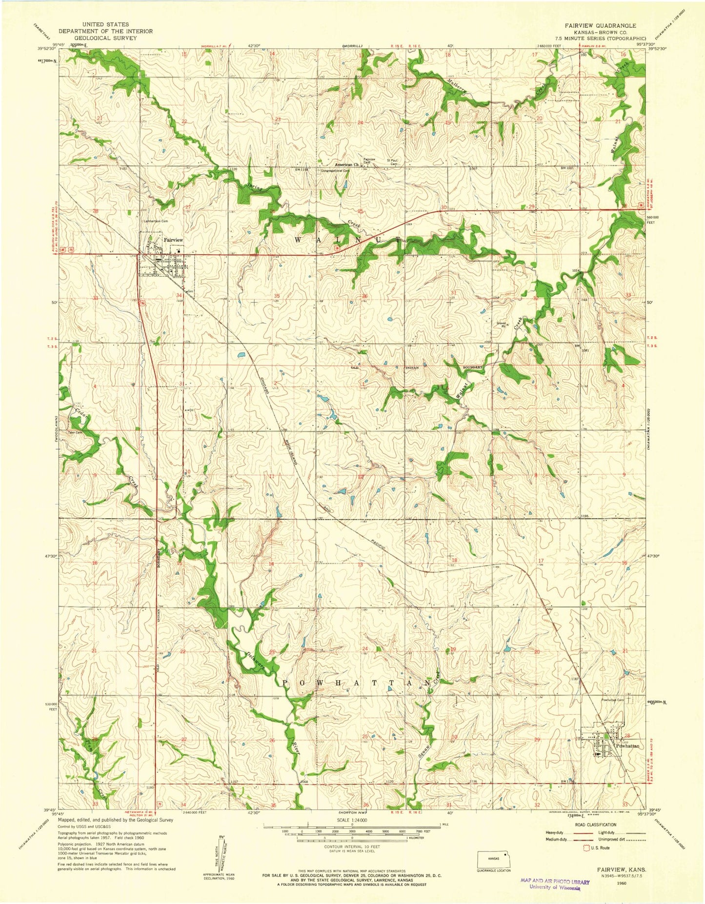 Classic USGS Fairview Kansas 7.5'x7.5' Topo Map Image