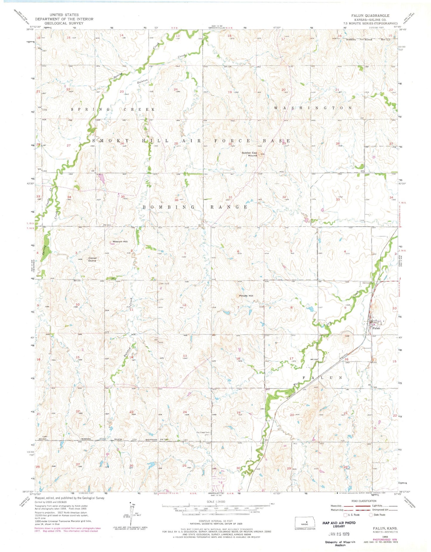 Classic USGS Falun Kansas 7.5'x7.5' Topo Map Image