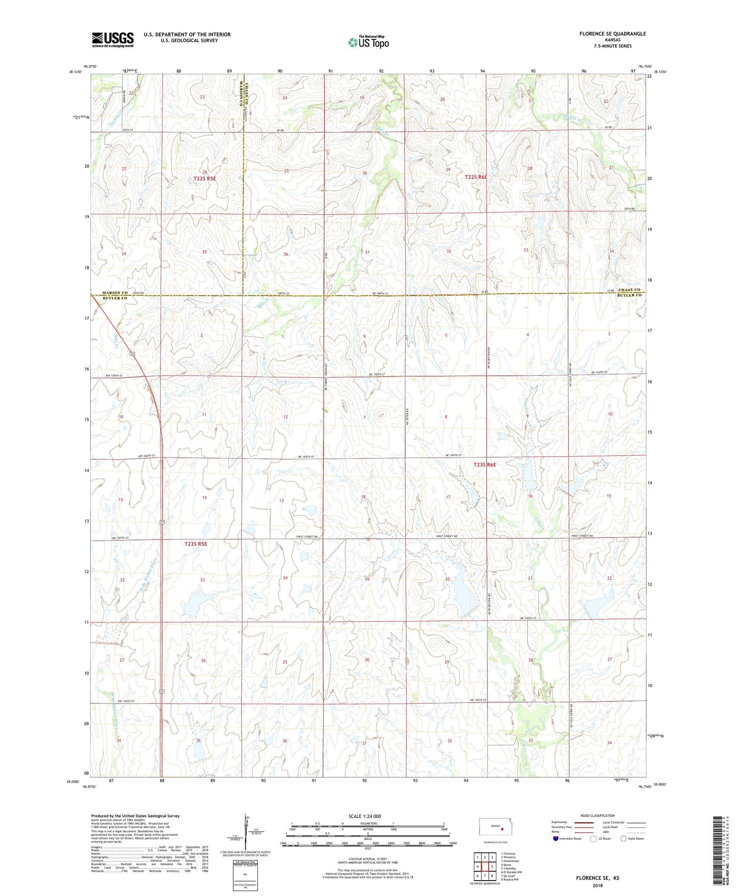 Florence SE Kansas US Topo Map Image