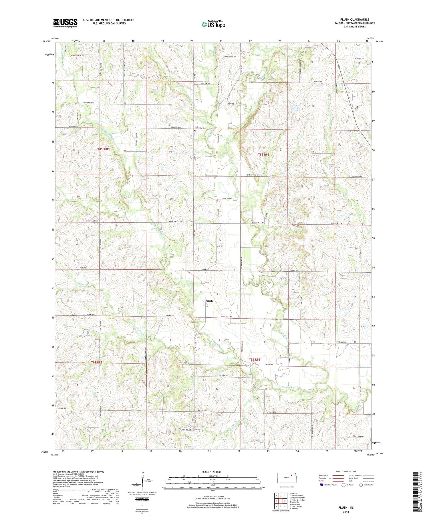 Flush Kansas US Topo Map Image