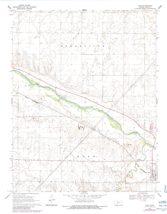 Classic USGS Ford Kansas 7.5'x7.5' Topo Map Image