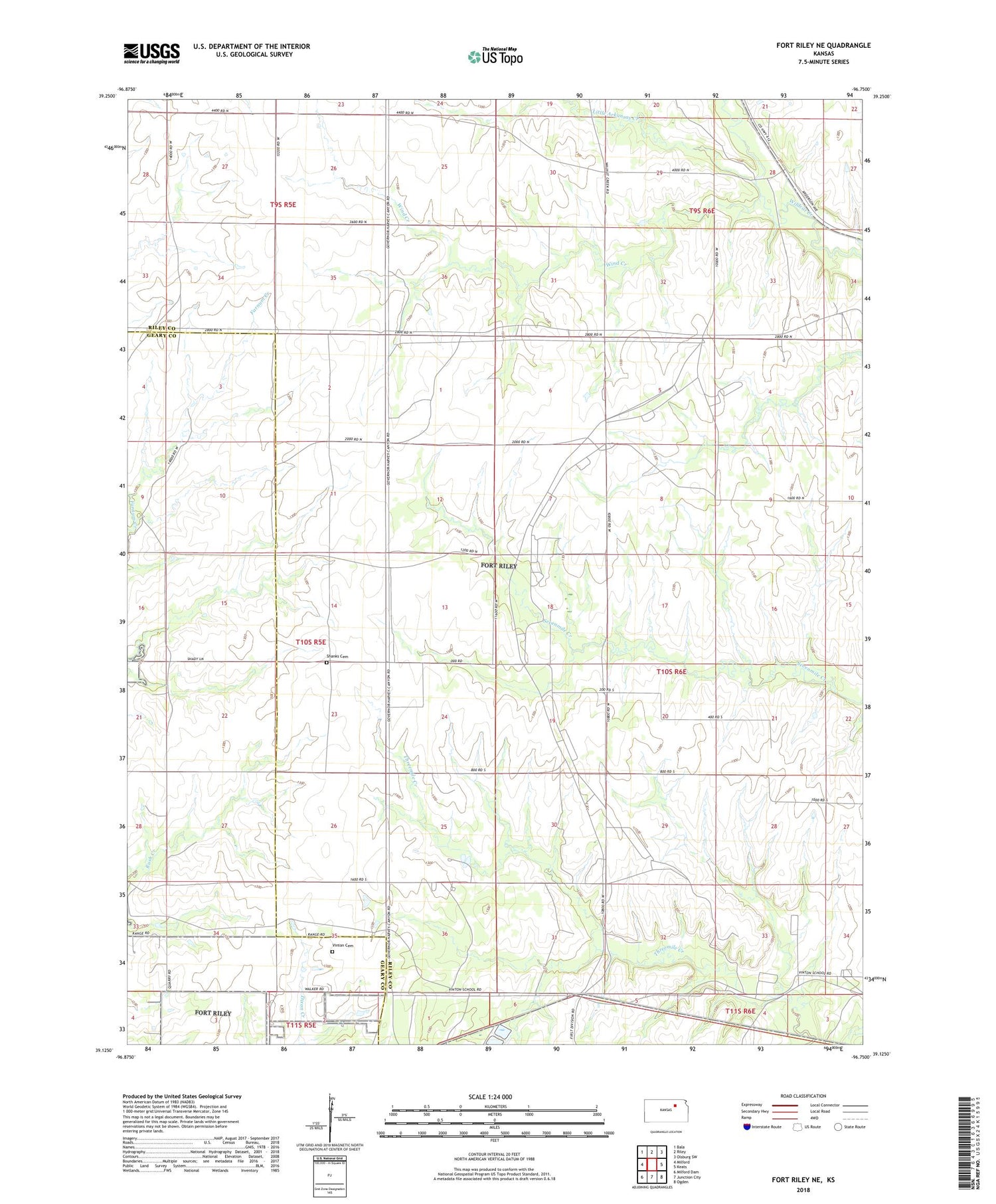Fort Riley NE Kansas US Topo Map Image