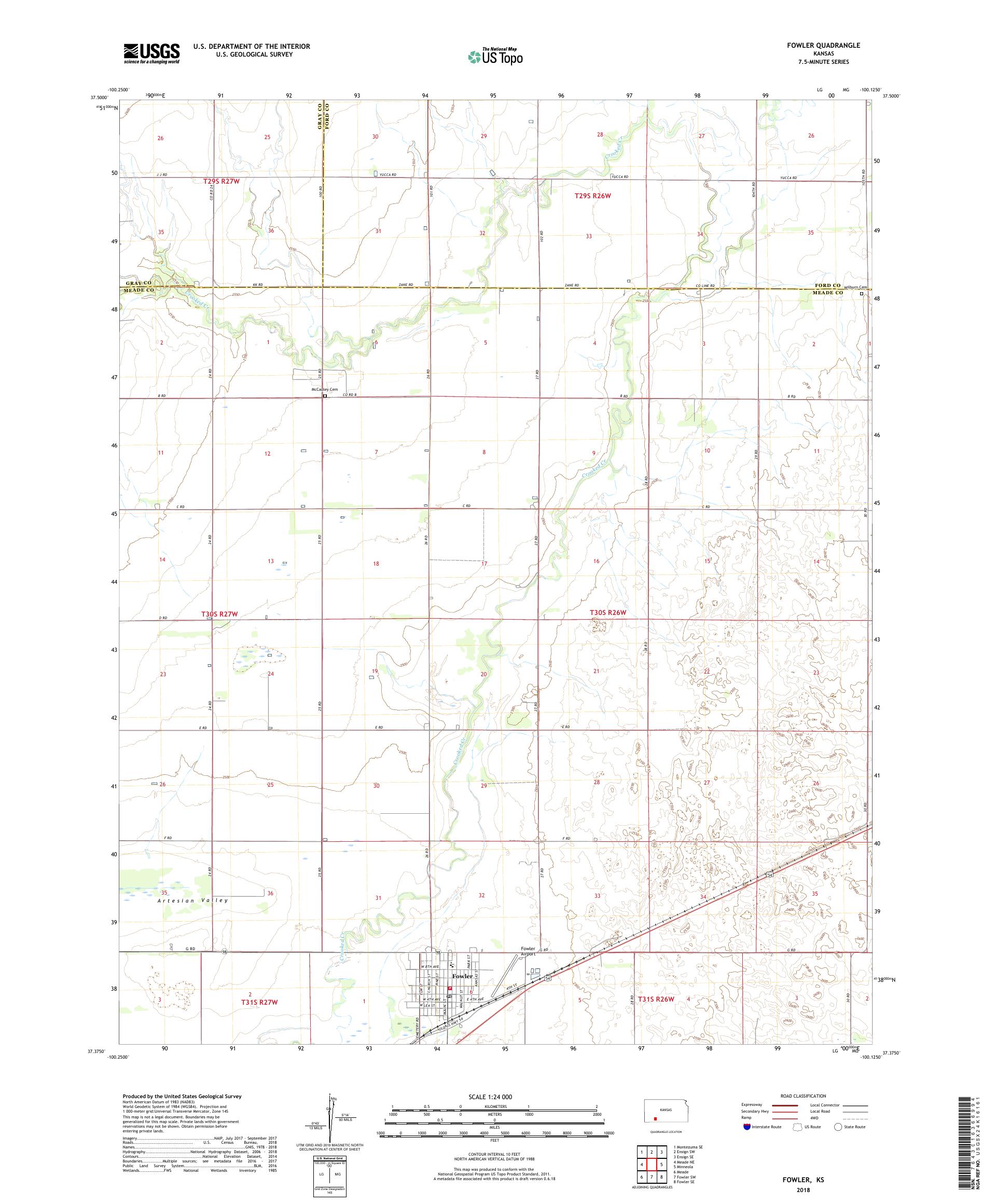 Fowler Kansas US Topo Map – MyTopo Map Store