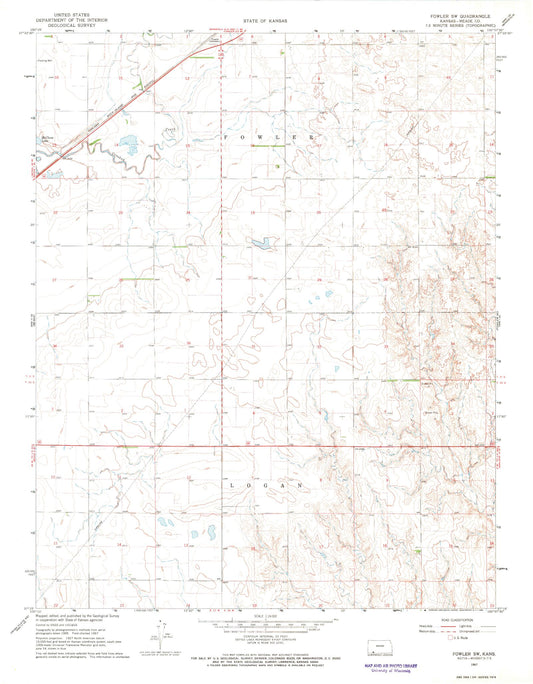 Classic USGS Fowler SW Kansas 7.5'x7.5' Topo Map Image