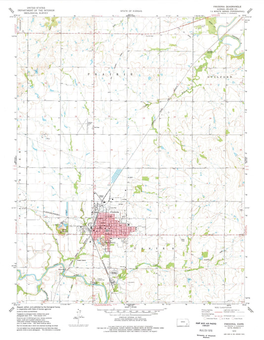 Classic USGS Fredonia Kansas 7.5'x7.5' Topo Map Image