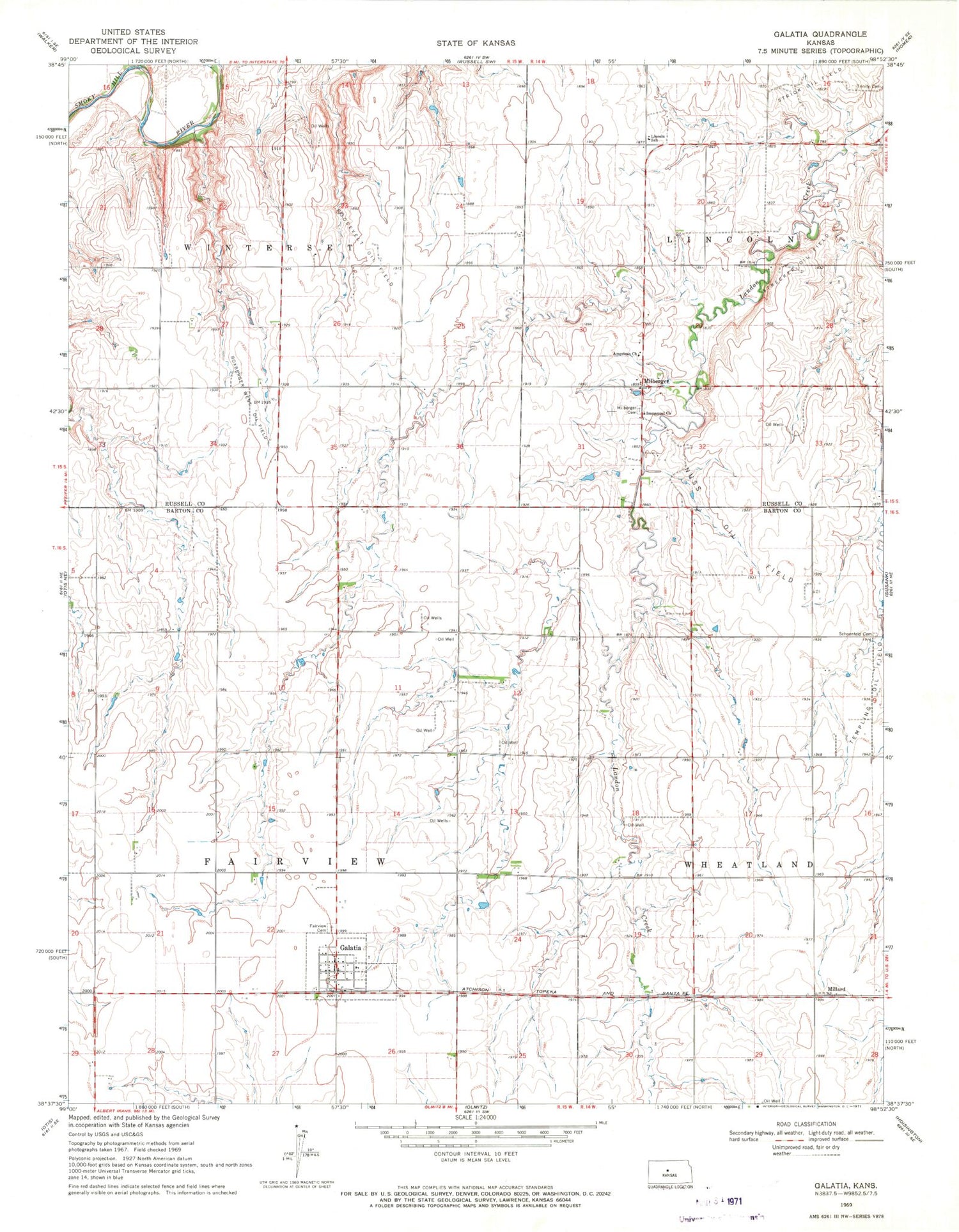 Classic USGS Galatia Kansas 7.5'x7.5' Topo Map Image