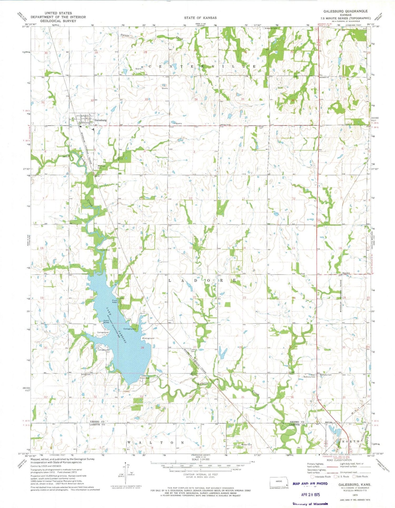 Classic USGS Galesburg Kansas 7.5'x7.5' Topo Map Image