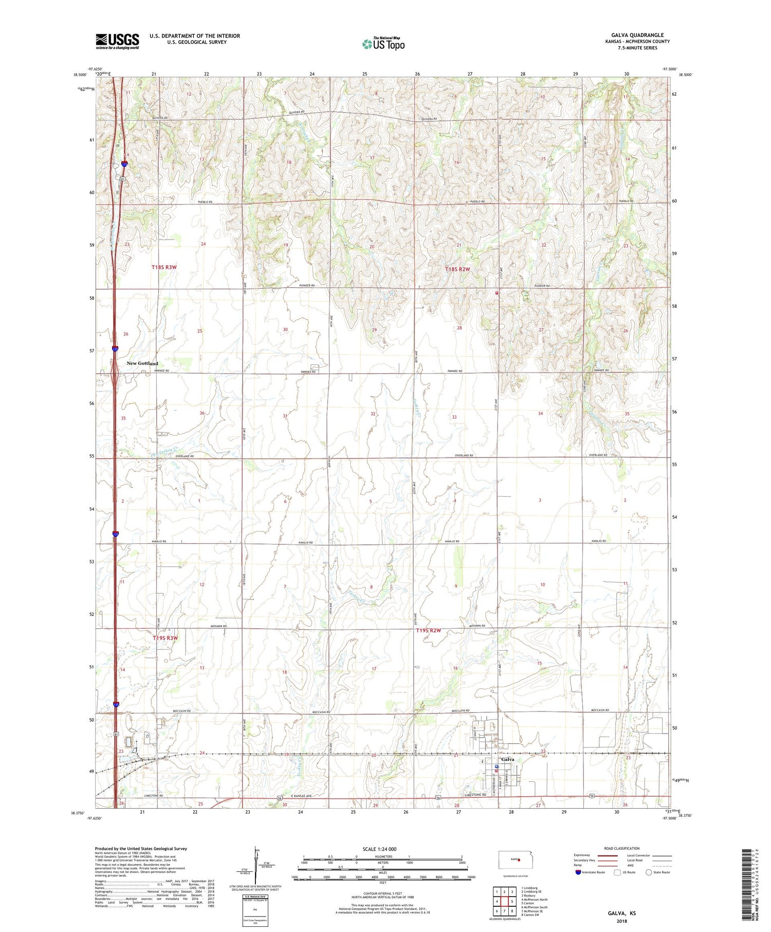 Galva Kansas US Topo Map Image