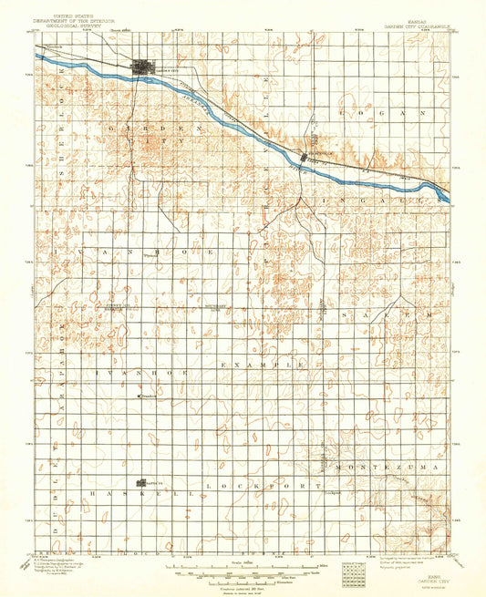 Historic 1896 Garden City Kansas 30'x30' Topo Map Image
