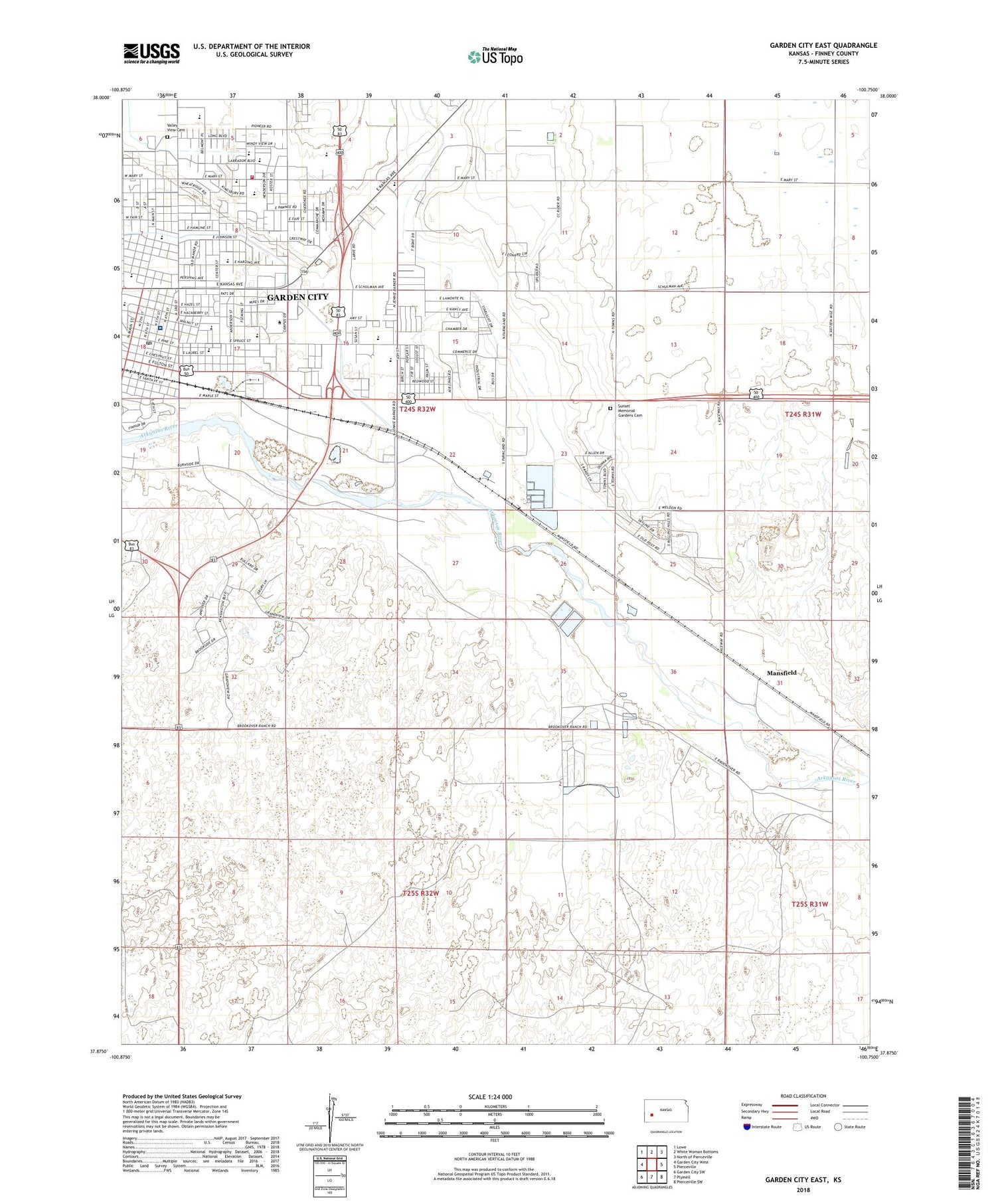 Garden City East Kansas US Topo Map Image