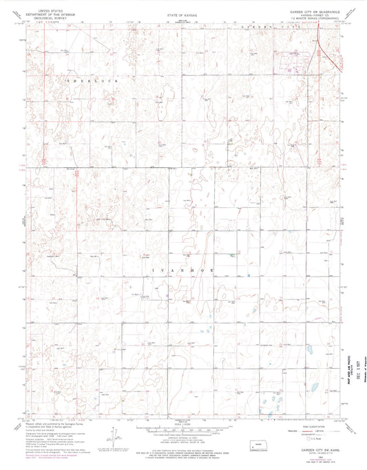 Classic USGS Garden City SW Kansas 7.5'x7.5' Topo Map Image