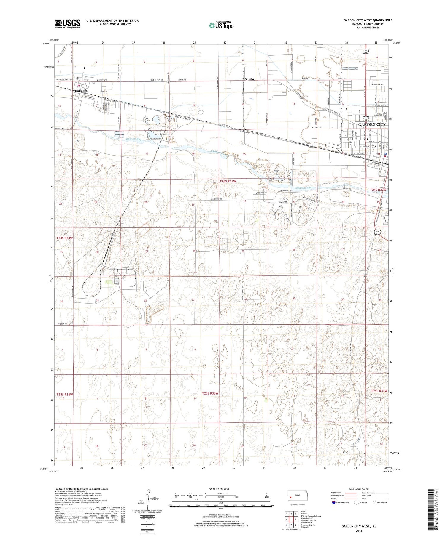 Garden City West Kansas US Topo Map Image