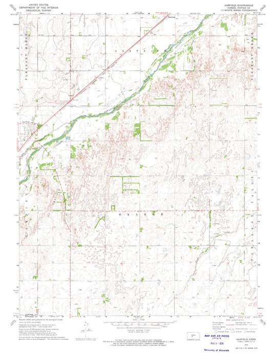 Classic USGS Garfield Kansas 7.5'x7.5' Topo Map Image