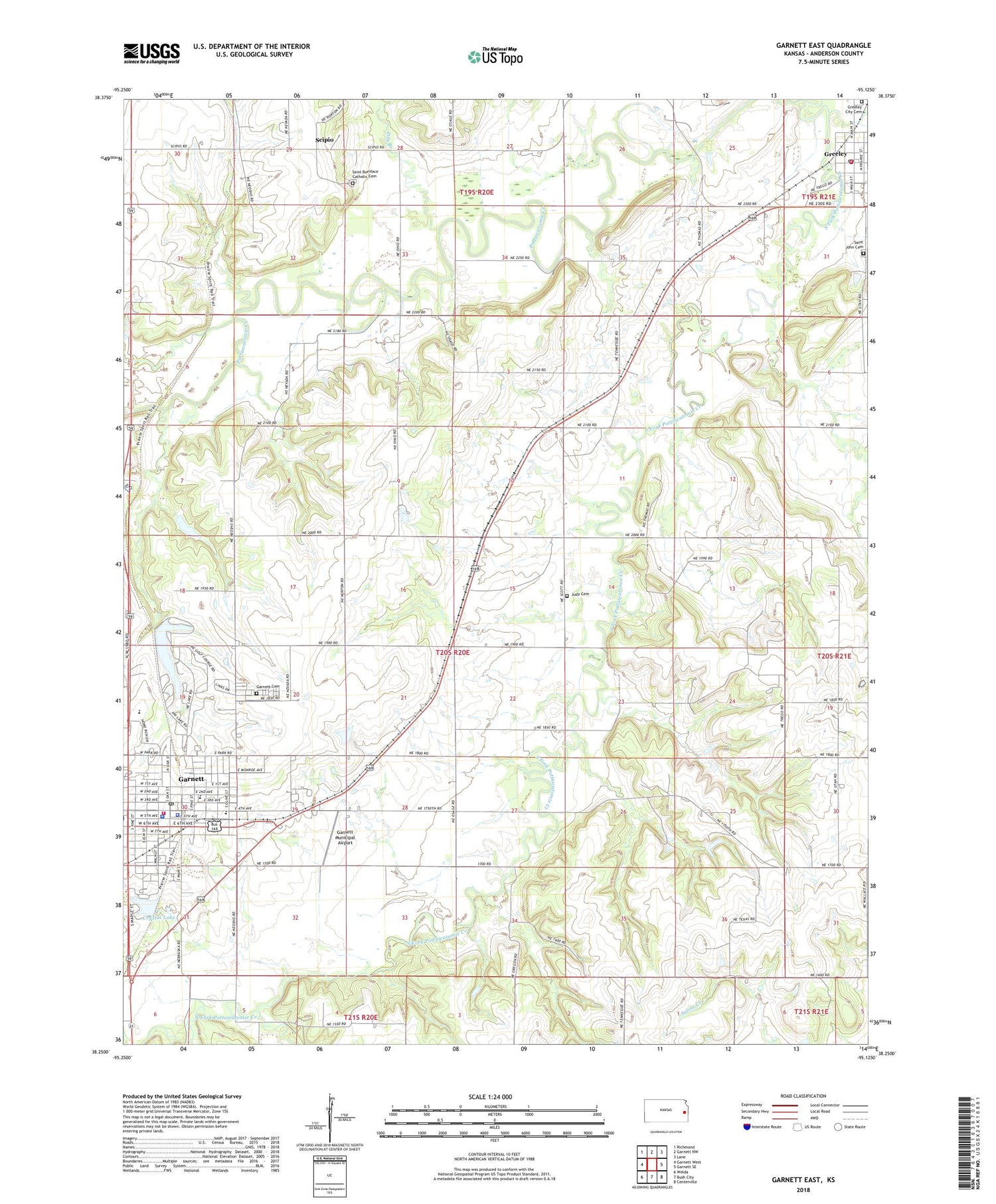 Garnett East Kansas US Topo Map Image