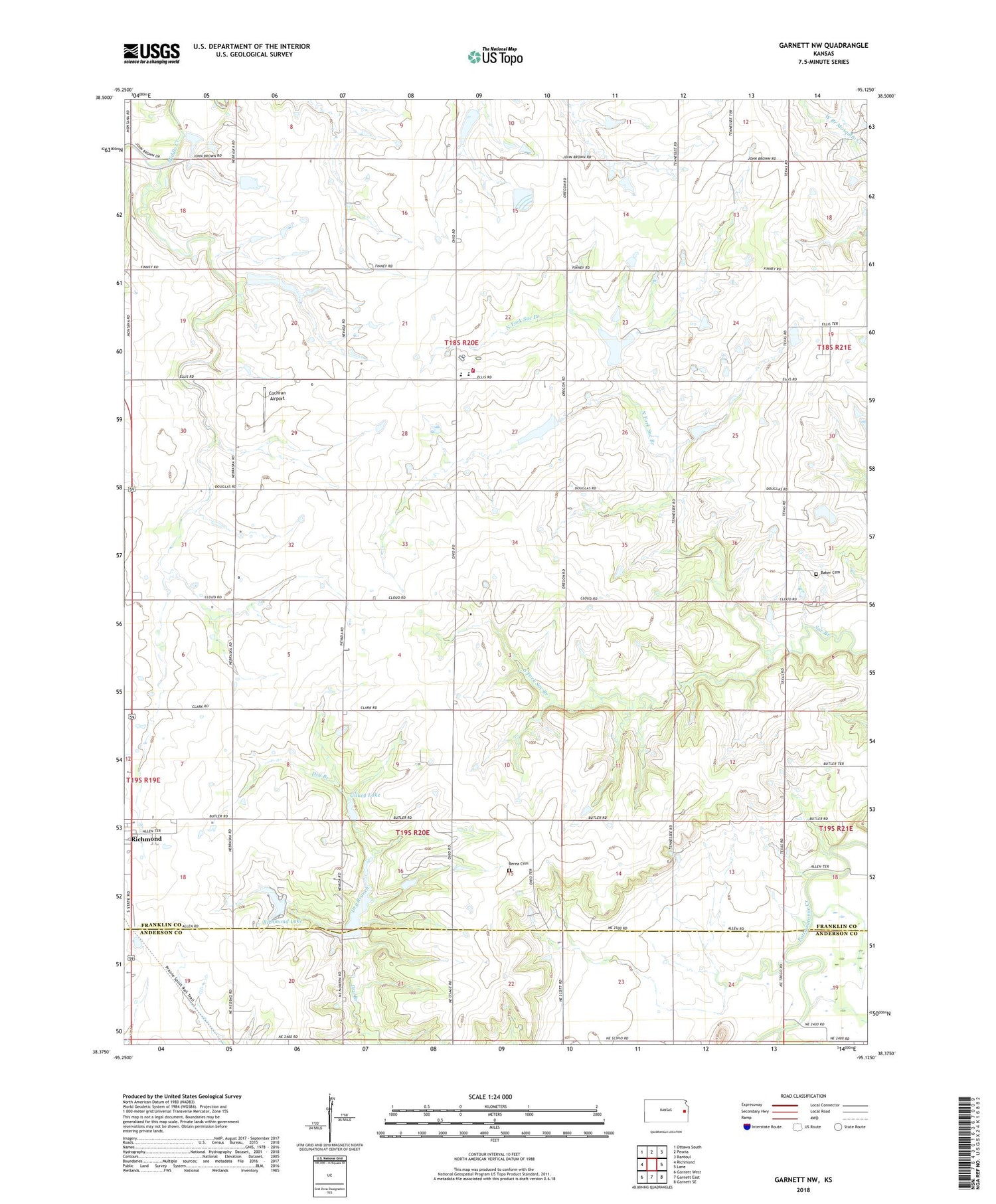 Garnett NW Kansas US Topo Map Image
