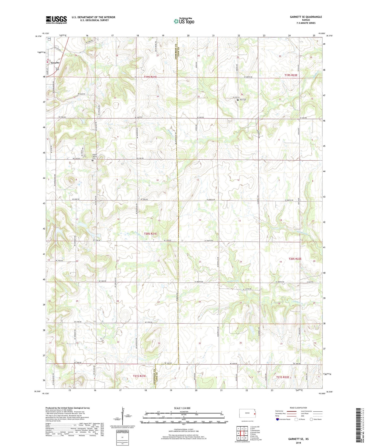 Garnett SE Kansas US Topo Map Image