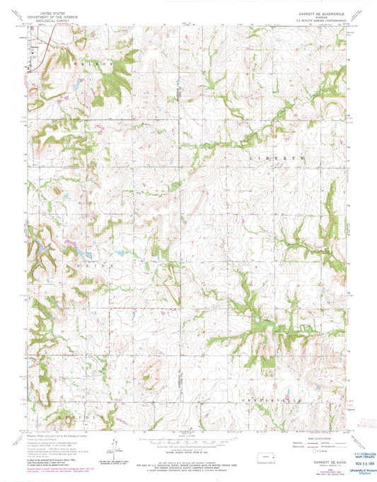 Classic USGS Garnett SE Kansas 7.5'x7.5' Topo Map Image