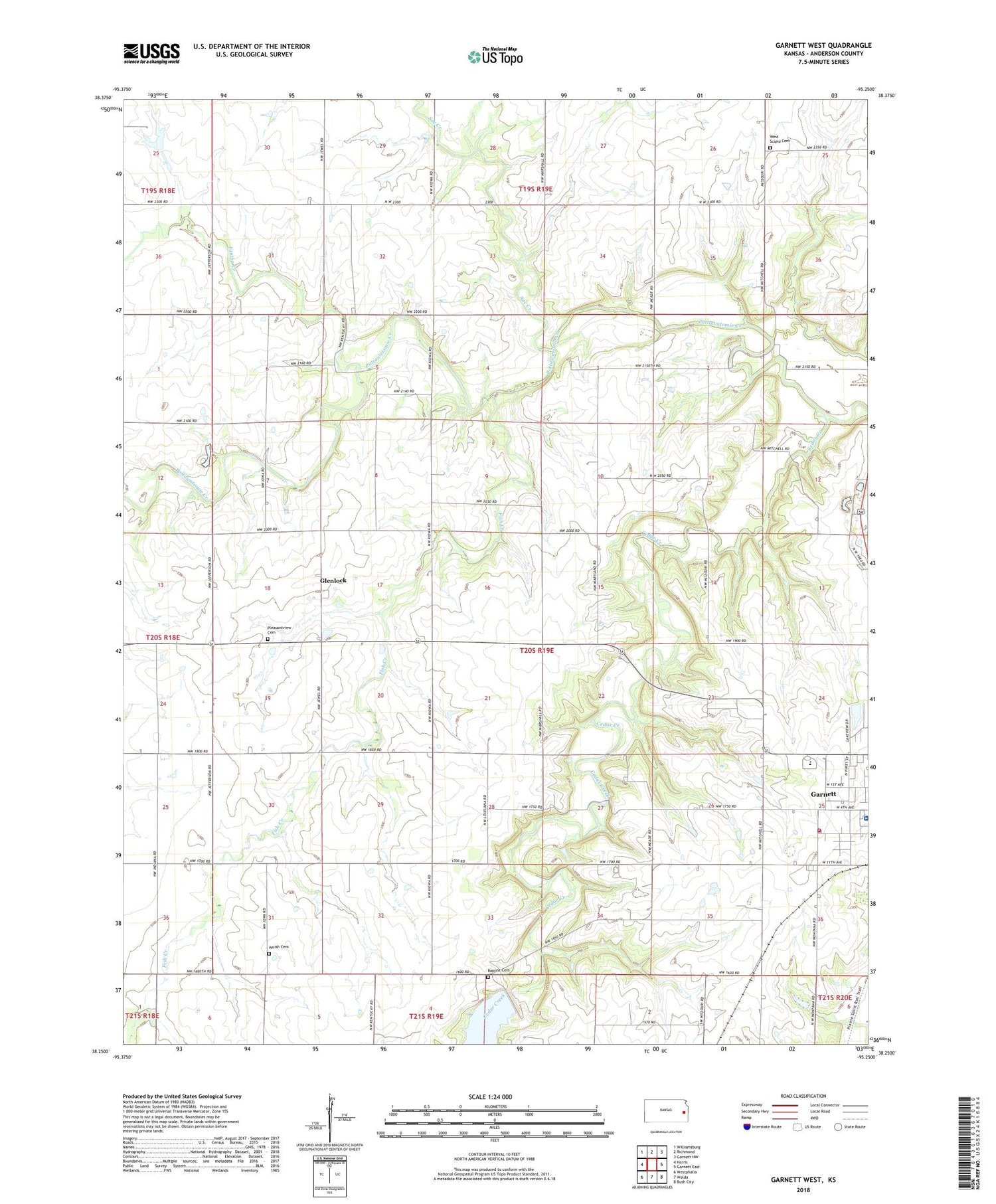 Garnett West Kansas US Topo Map Image