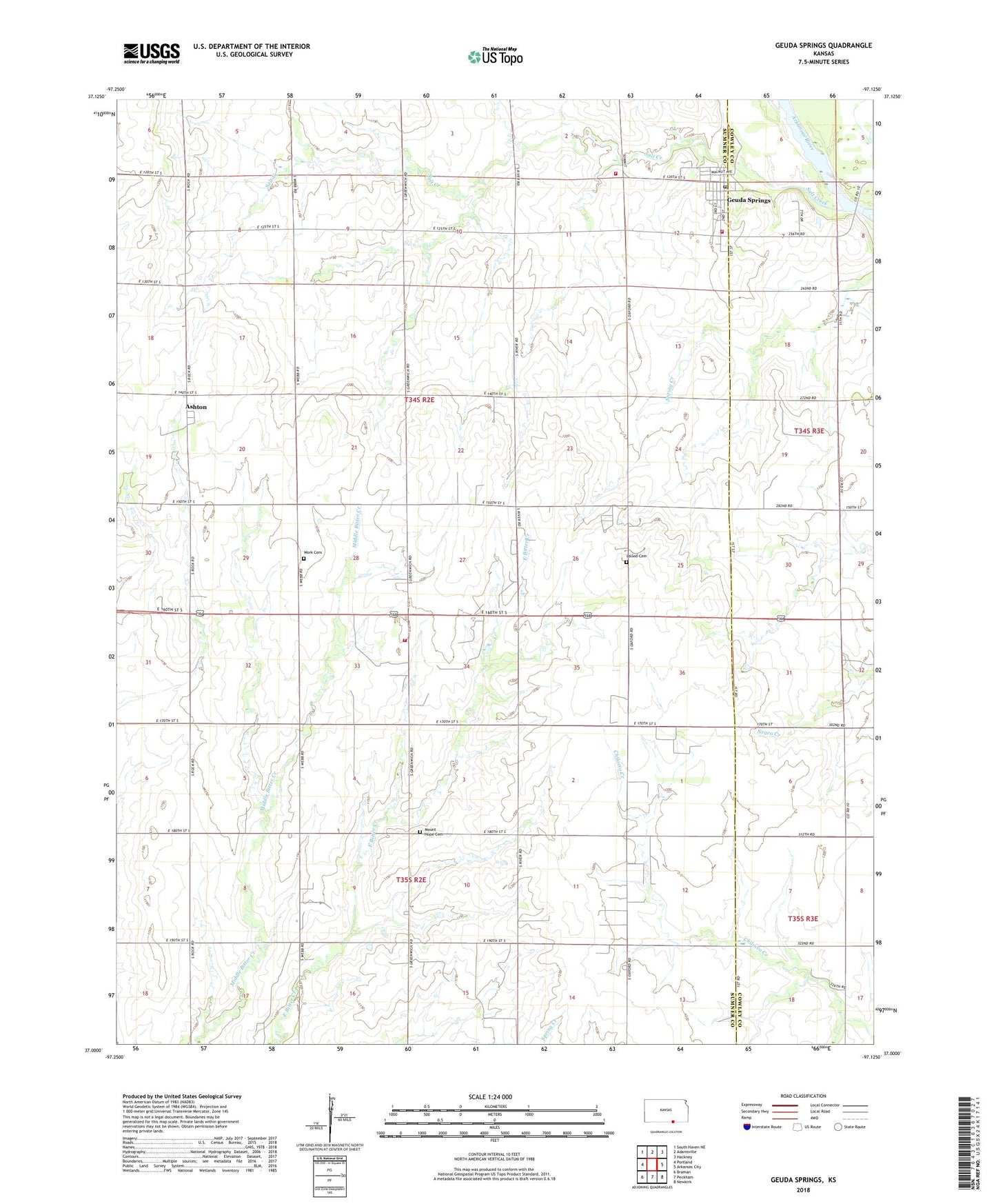Geuda Springs Kansas US Topo Map Image