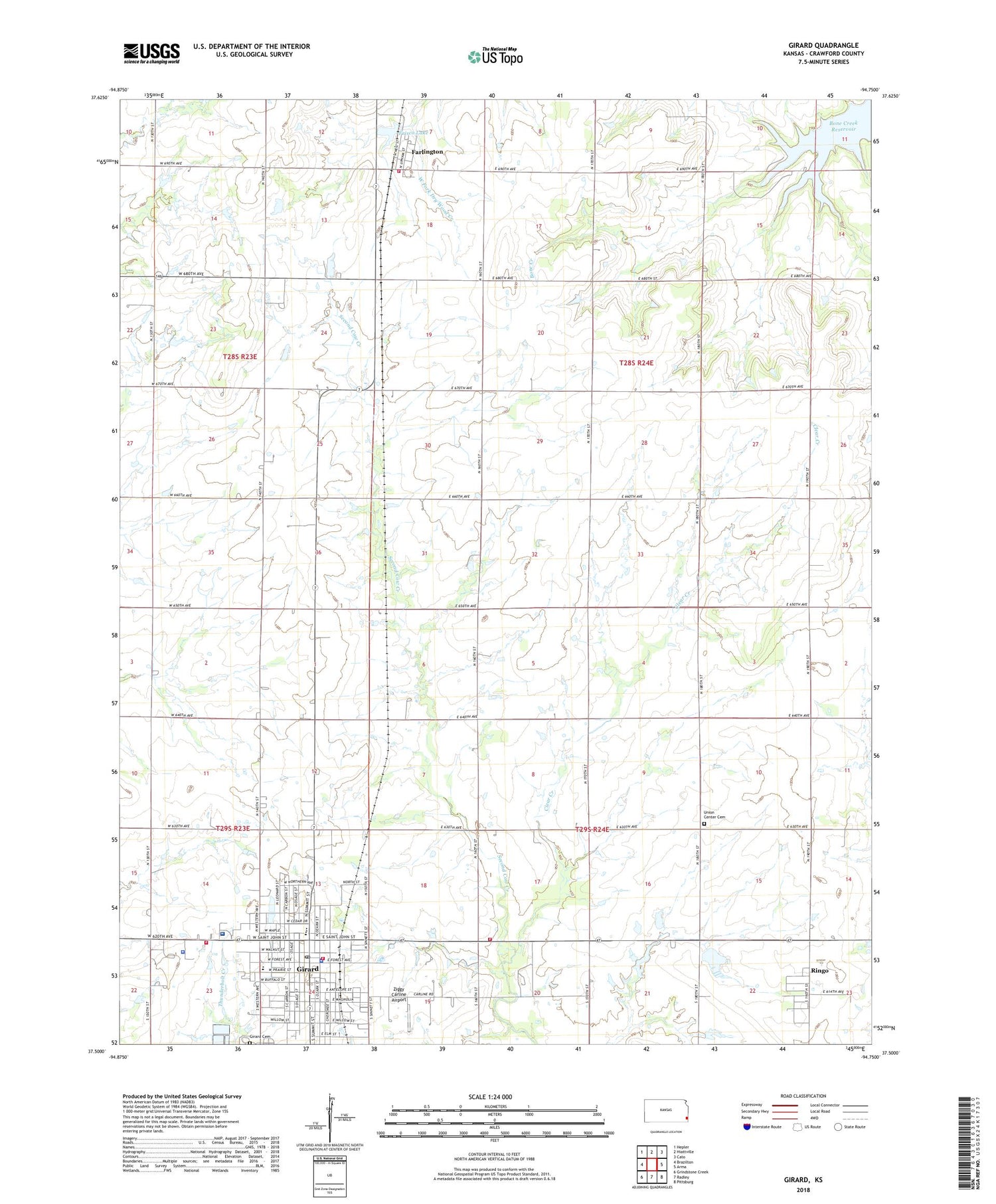 Girard Kansas US Topo Map Image