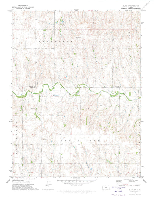 Classic USGS Glade SW Kansas 7.5'x7.5' Topo Map Image