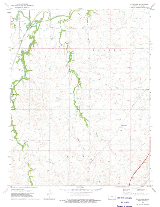 Classic USGS Gladstone Kansas 7.5'x7.5' Topo Map Image