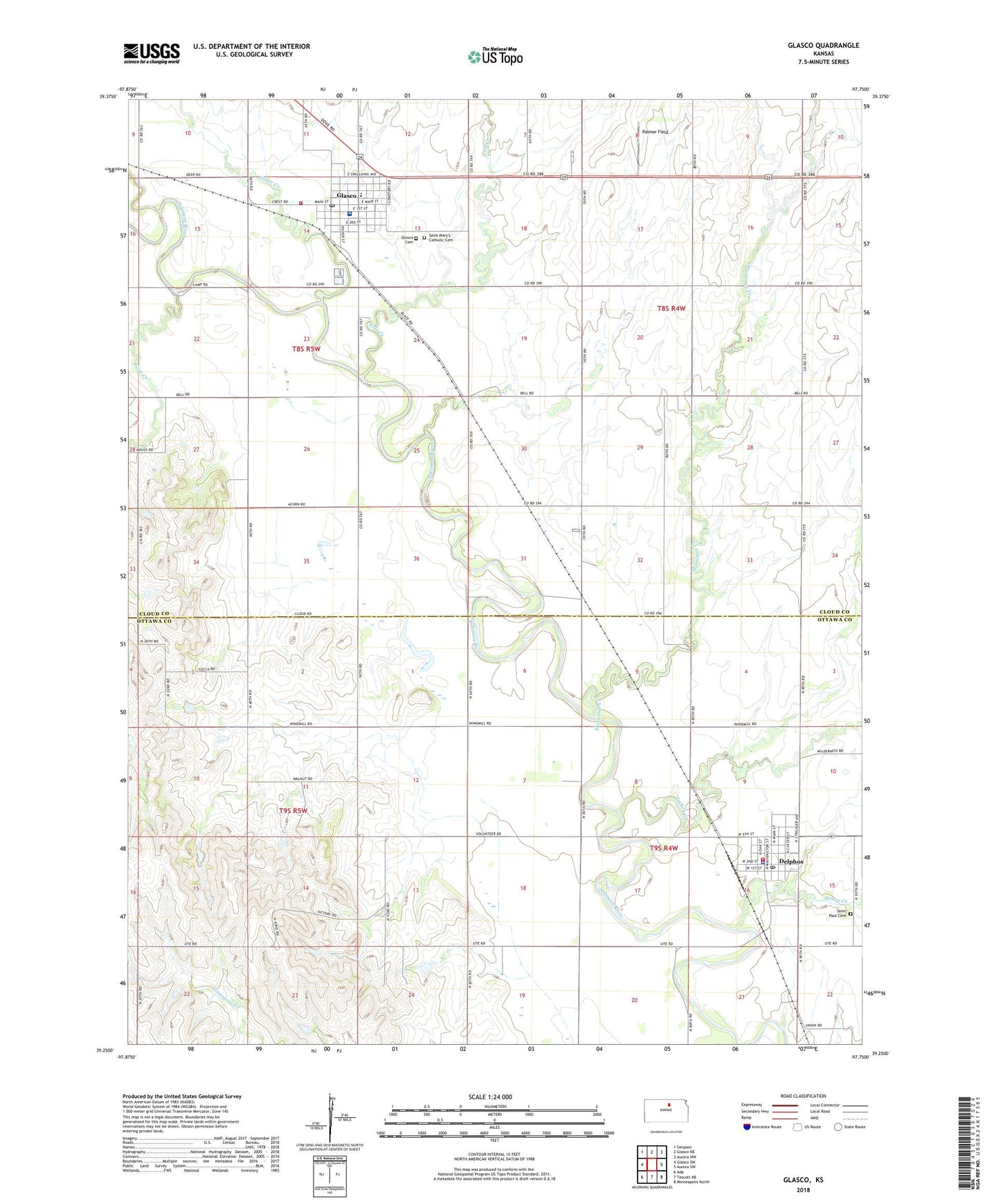 Glasco Kansas US Topo Map Image