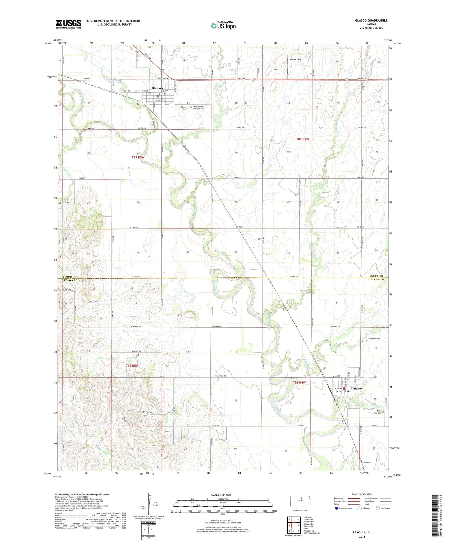 Glasco Kansas US Topo Map Image
