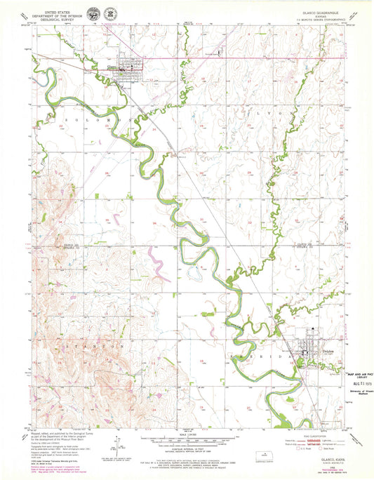 Classic USGS Glasco Kansas 7.5'x7.5' Topo Map Image