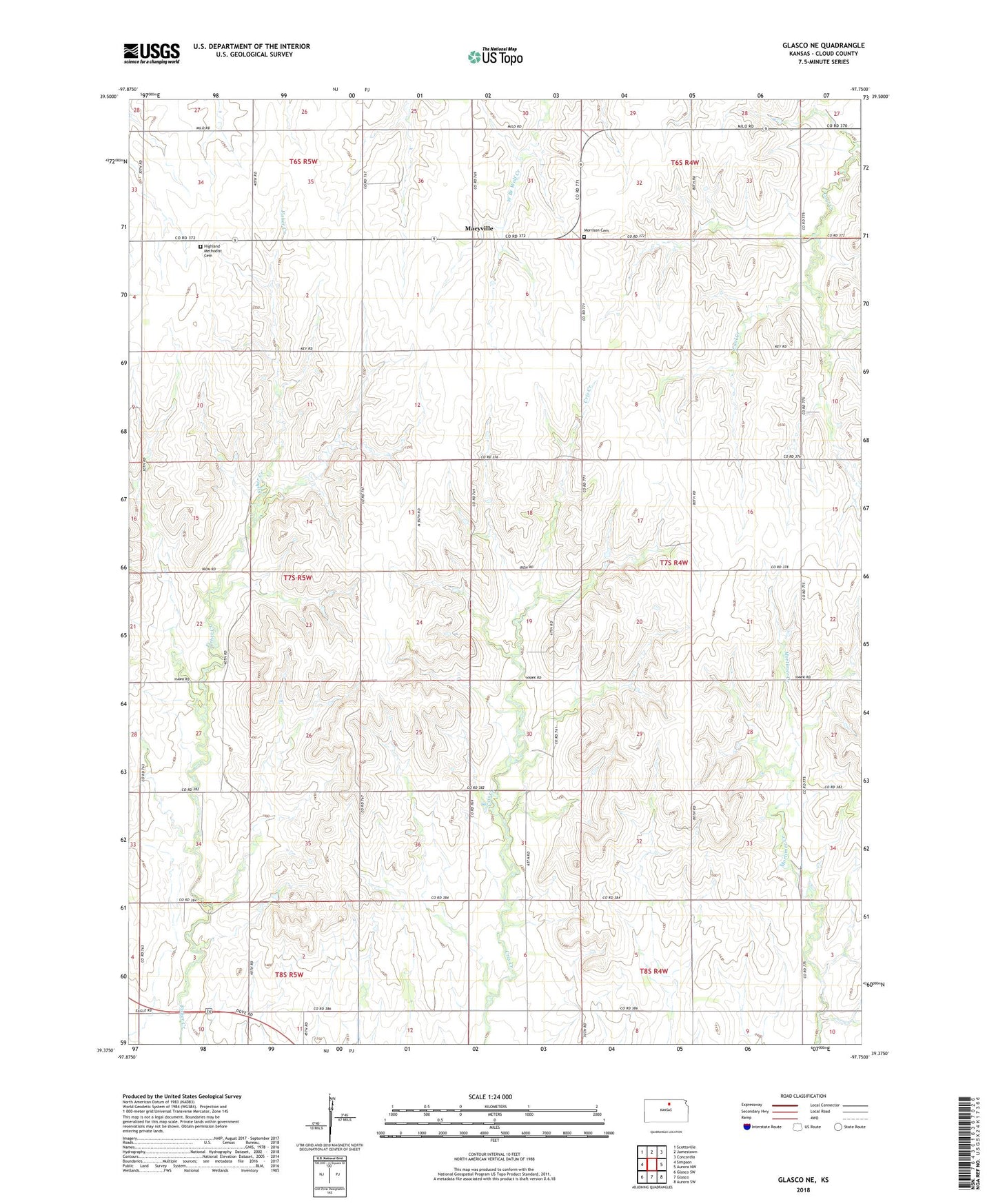 Glasco NE Kansas US Topo Map Image
