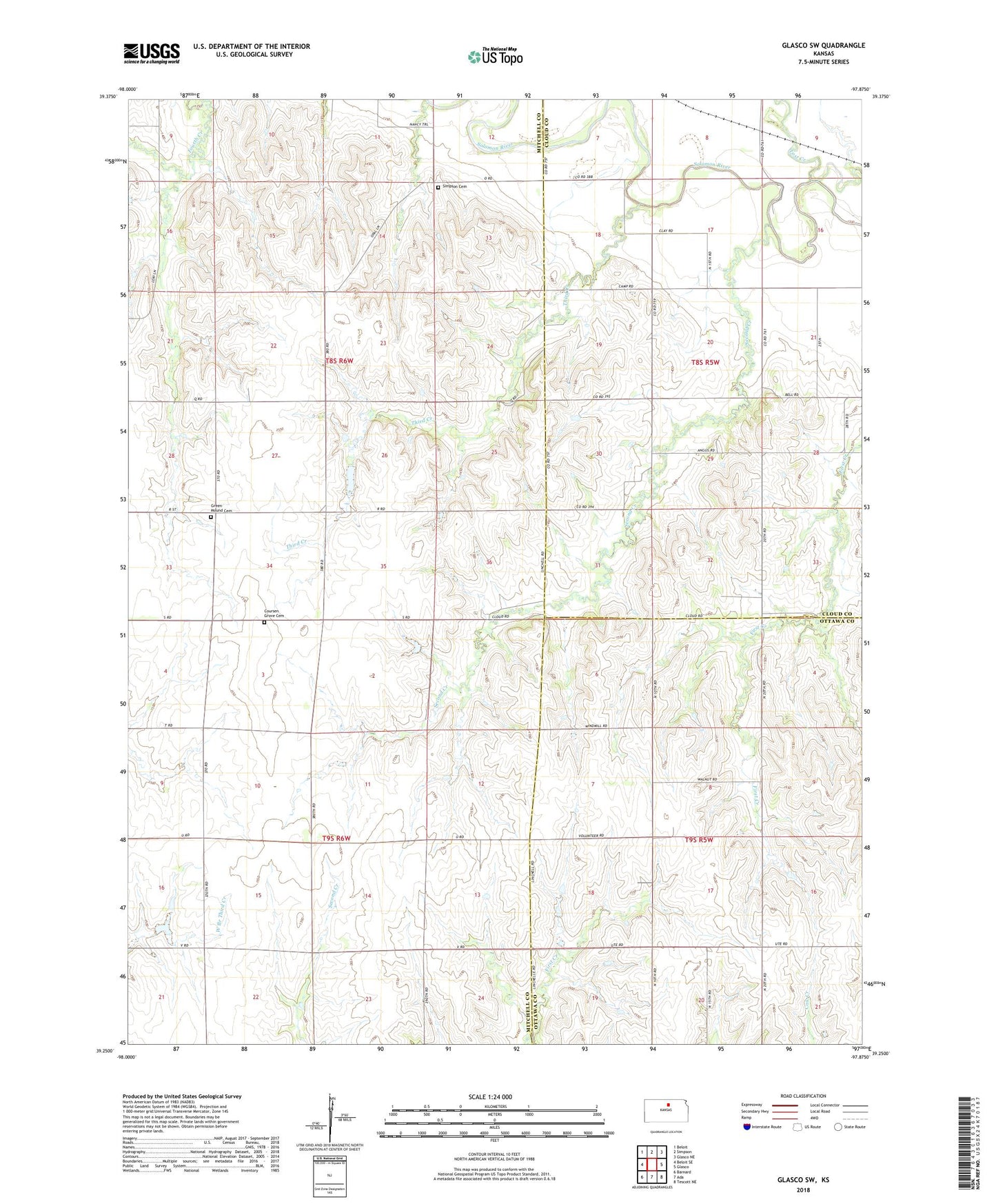 Glasco SW Kansas US Topo Map Image
