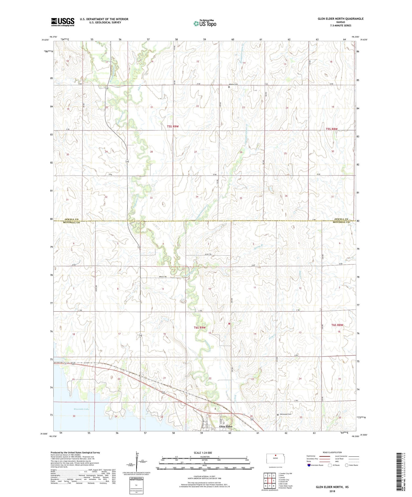 Glen Elder North Kansas US Topo Map Image