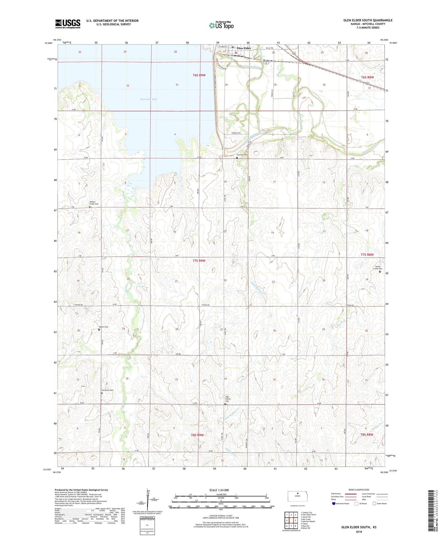 Glen Elder South Kansas US Topo Map Image