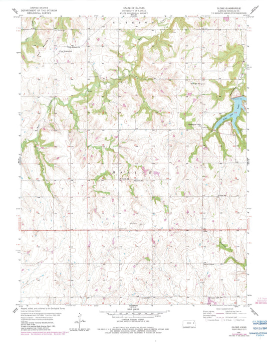 Classic USGS Globe Kansas 7.5'x7.5' Topo Map Image