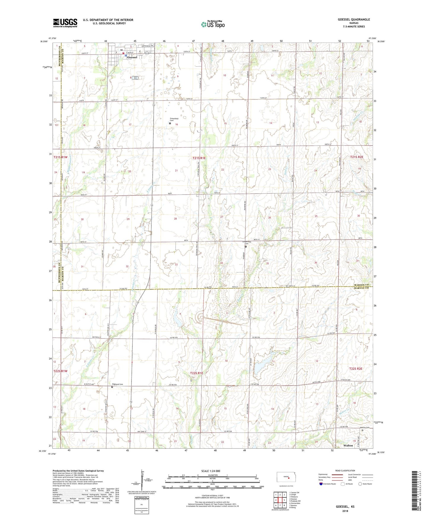 Goessel Kansas US Topo Map Image