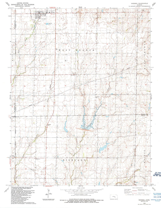 Classic USGS Goessel Kansas 7.5'x7.5' Topo Map Image