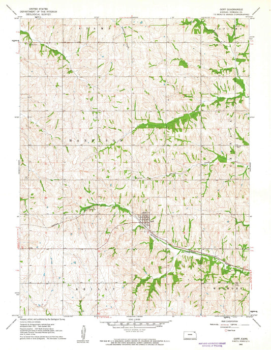 Classic USGS Goff Kansas 7.5'x7.5' Topo Map Image