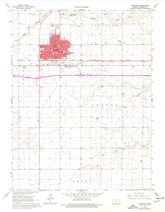 Classic USGS Goodland Kansas 7.5'x7.5' Topo Map Image