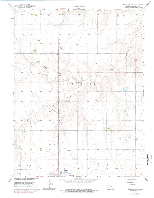 Classic USGS Goodland NW Kansas 7.5'x7.5' Topo Map Image