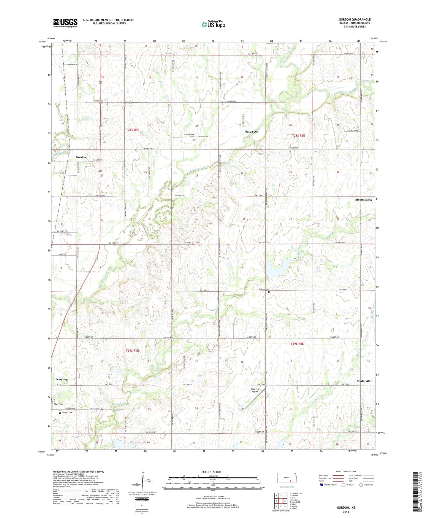 Gordon Kansas US Topo Map Image