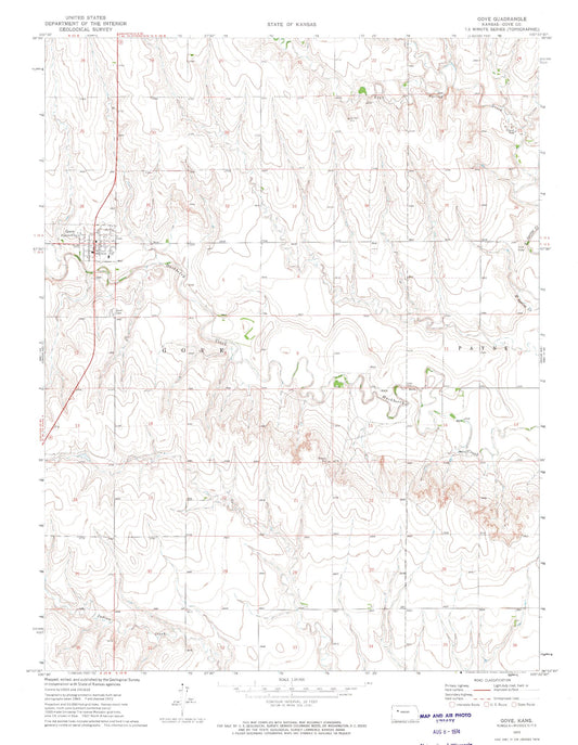 Classic USGS Gove Kansas 7.5'x7.5' Topo Map Image