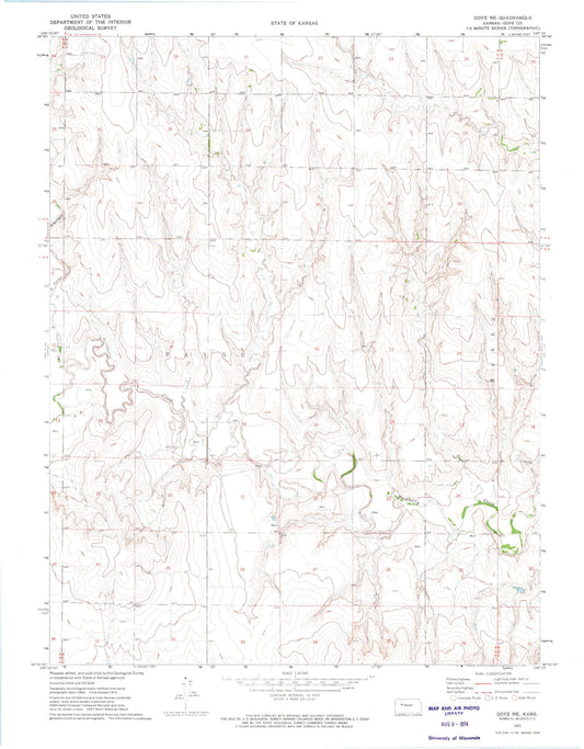 Classic USGS Gove NE Kansas 7.5'x7.5' Topo Map Image