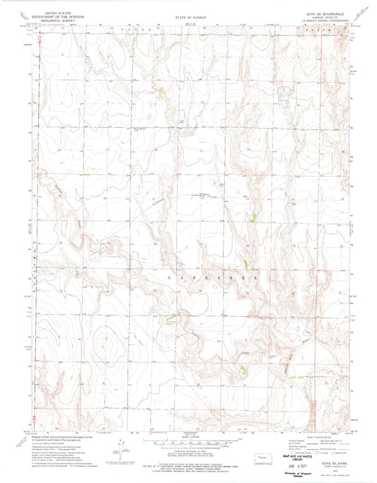 Classic USGS Gove SE Kansas 7.5'x7.5' Topo Map Image