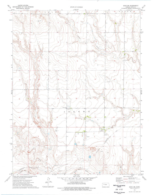 Classic USGS Gove SW Kansas 7.5'x7.5' Topo Map Image