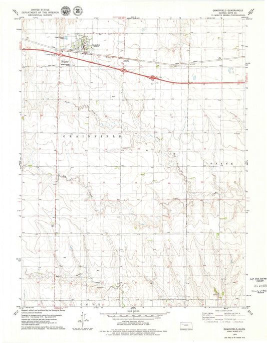 Classic USGS Grainfield Kansas 7.5'x7.5' Topo Map Image
