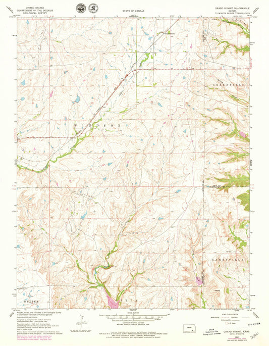 Classic USGS Grand Summit Kansas 7.5'x7.5' Topo Map Image